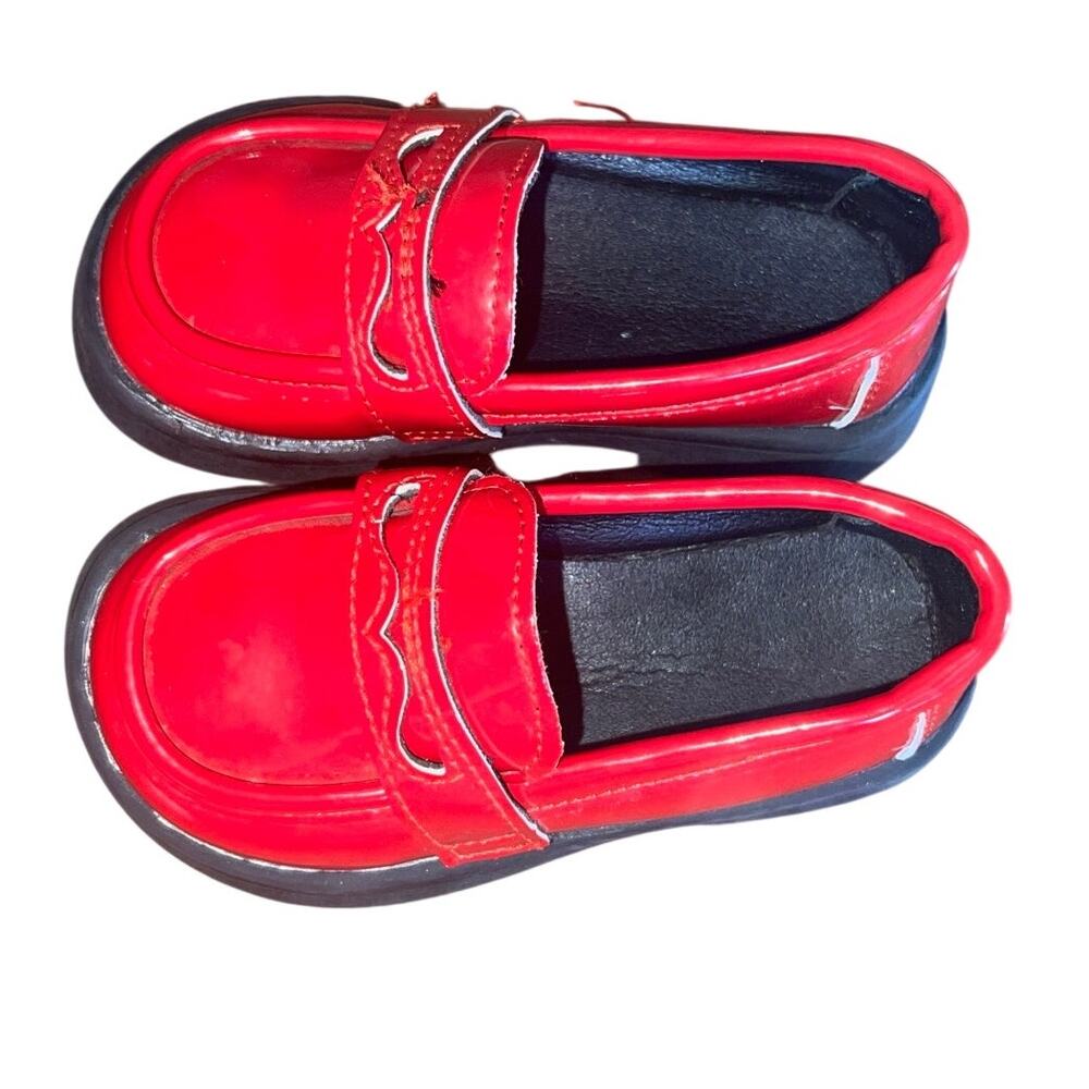 Girls Red Patent Leather Loafers EU 23 US 6 Toddler Chunky Dress Shoes - Picture 4 of 7